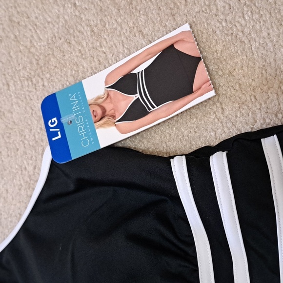 Christina Swim Top Tankini Bathing Suit Top Black White Size Large Beach Pool - Picture 8 of 10